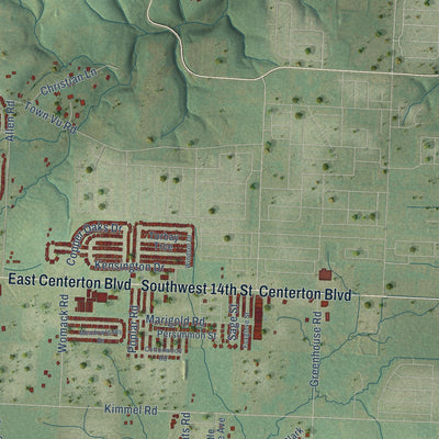 Second close-up of the map of Centerton, Arkansas print showing more streets and buildings