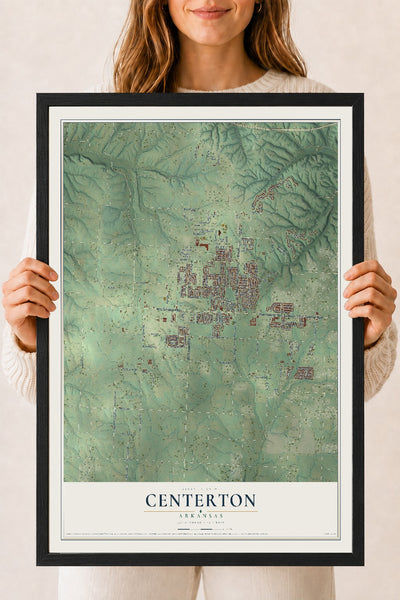 Map of Centerton, Arkansas, 18 x 24 inch print in a black wood frame