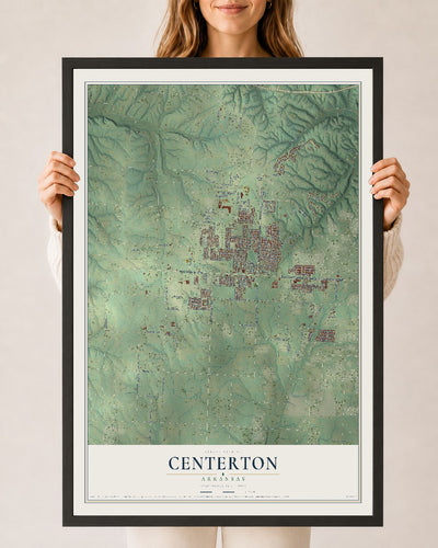 Map of Centerton, Arkansas, 24 x 36 inch print in a black wood frame