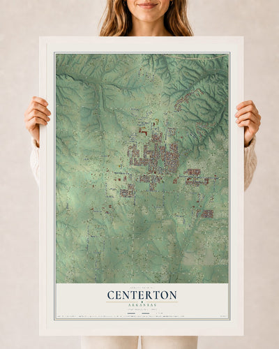 Map of Centerton, Arkansas, 24 x 36 inch print in a white wood frame