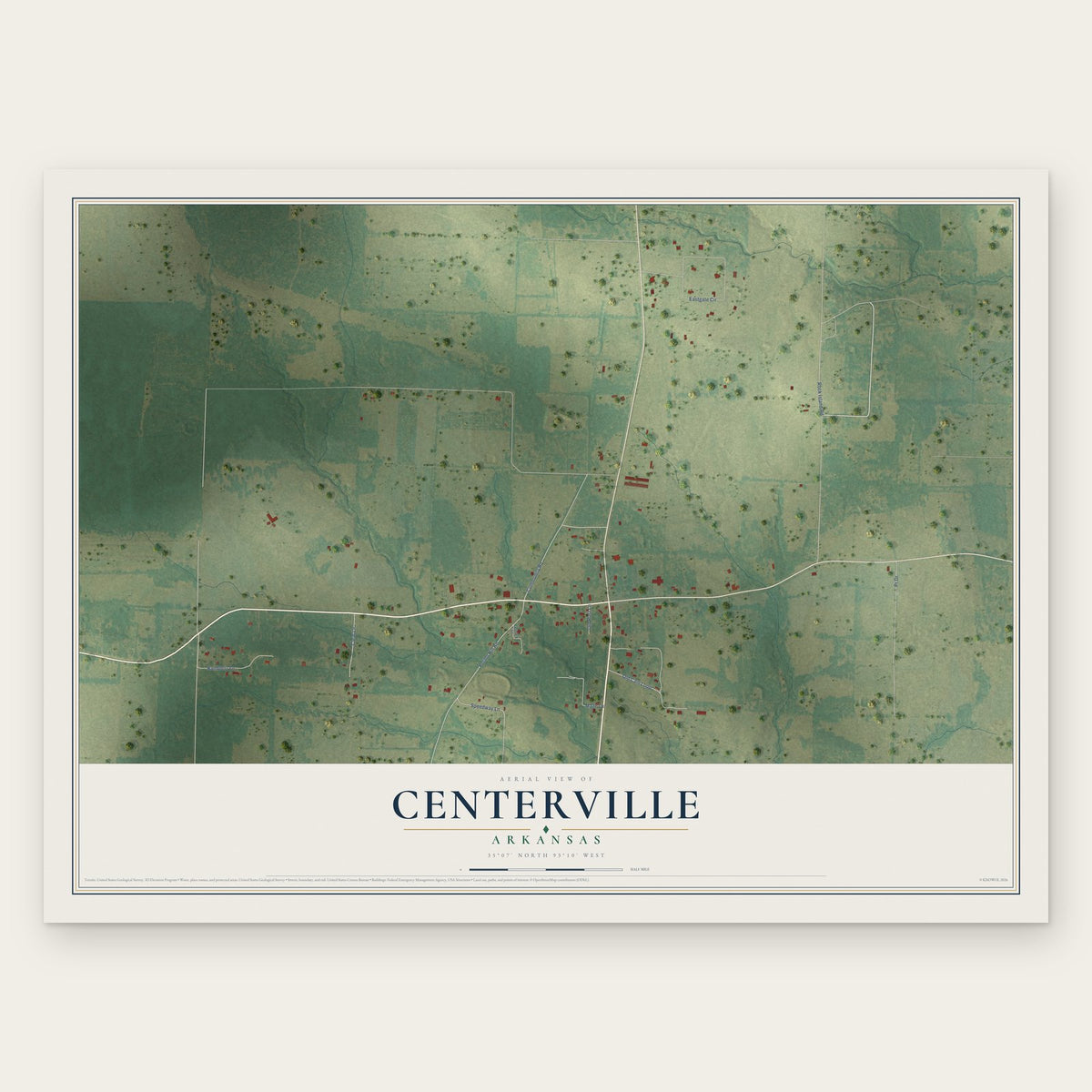 Centerville, Arkansas map print, the full design