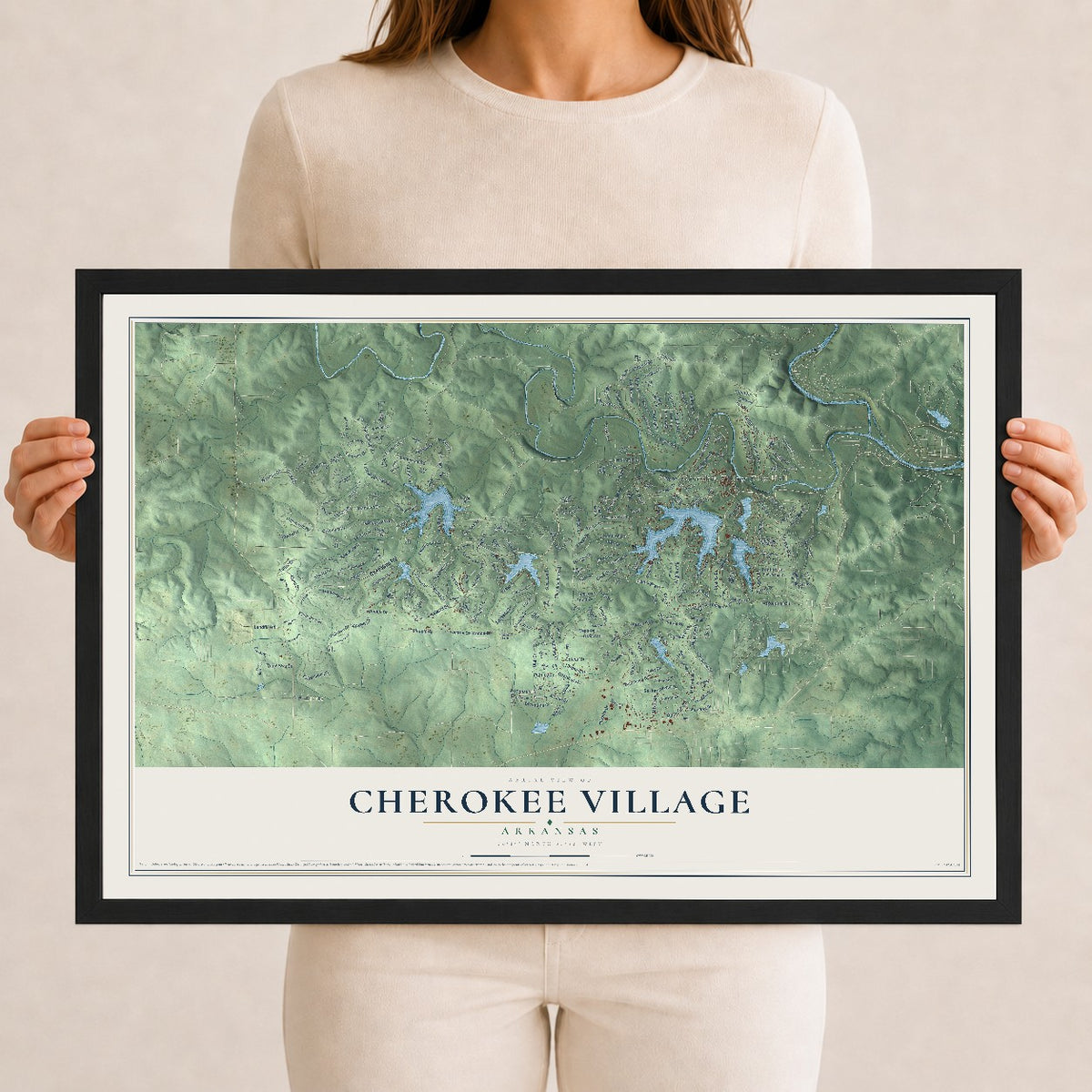 Map of Cherokee Village, Arkansas, 12 x 18 inch print in a black wood frame
