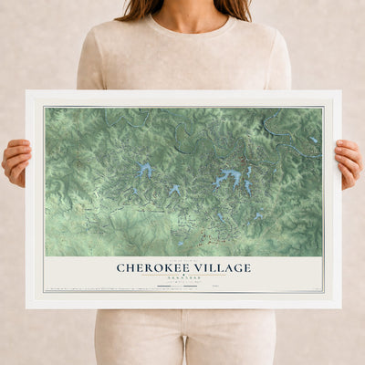Map of Cherokee Village, Arkansas, 12 x 18 inch print in a white wood frame
