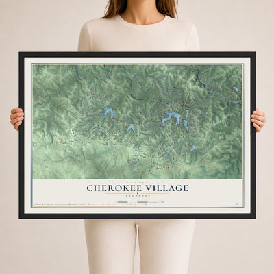 Map of Cherokee Village, Arkansas, 24 x 36 inch print in a black wood frame