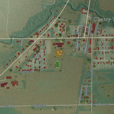 Close-up of the map of Cherry Valley, Arkansas print showing street and building detail