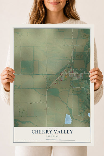 Map of Cherry Valley, Arkansas, 18 x 24 inch unframed archival matte print