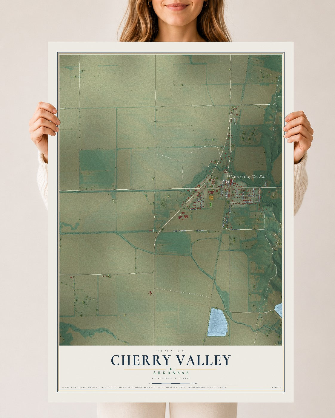 Map of Cherry Valley, Arkansas, 24 x 36 inch unframed archival matte print