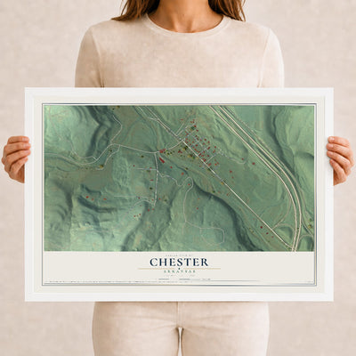 Map of Chester, Arkansas, 12 x 18 inch print in a white wood frame