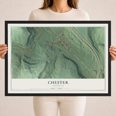 Map of Chester, Arkansas, 18 x 24 inch print in a black wood frame