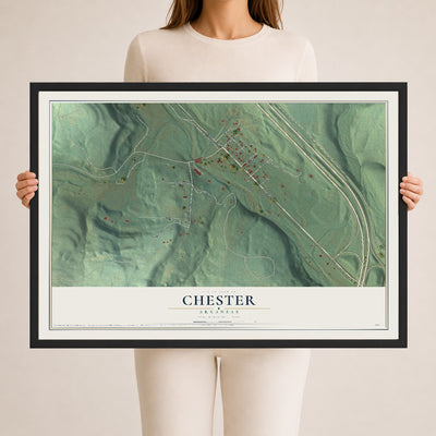 Map of Chester, Arkansas, 24 x 36 inch print in a black wood frame