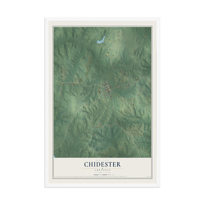 Map of Chidester, Arkansas, 12 x 18 inch print in a white wood frame