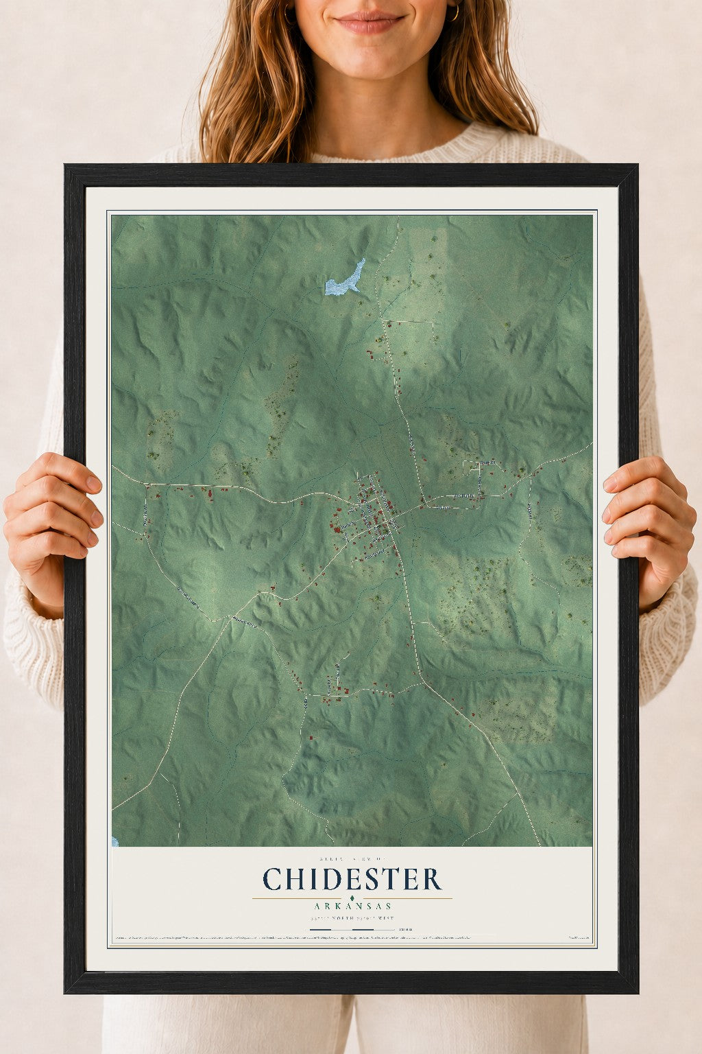 Map of Chidester, Arkansas, 18 x 24 inch print in a black wood frame