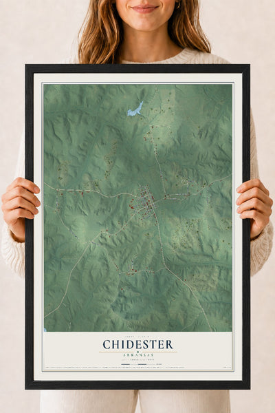 Map of Chidester, Arkansas, 18 x 24 inch print in a black wood frame