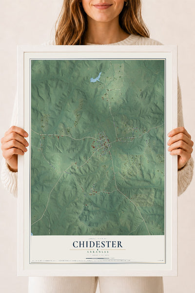 Map of Chidester, Arkansas, 18 x 24 inch print in a white wood frame