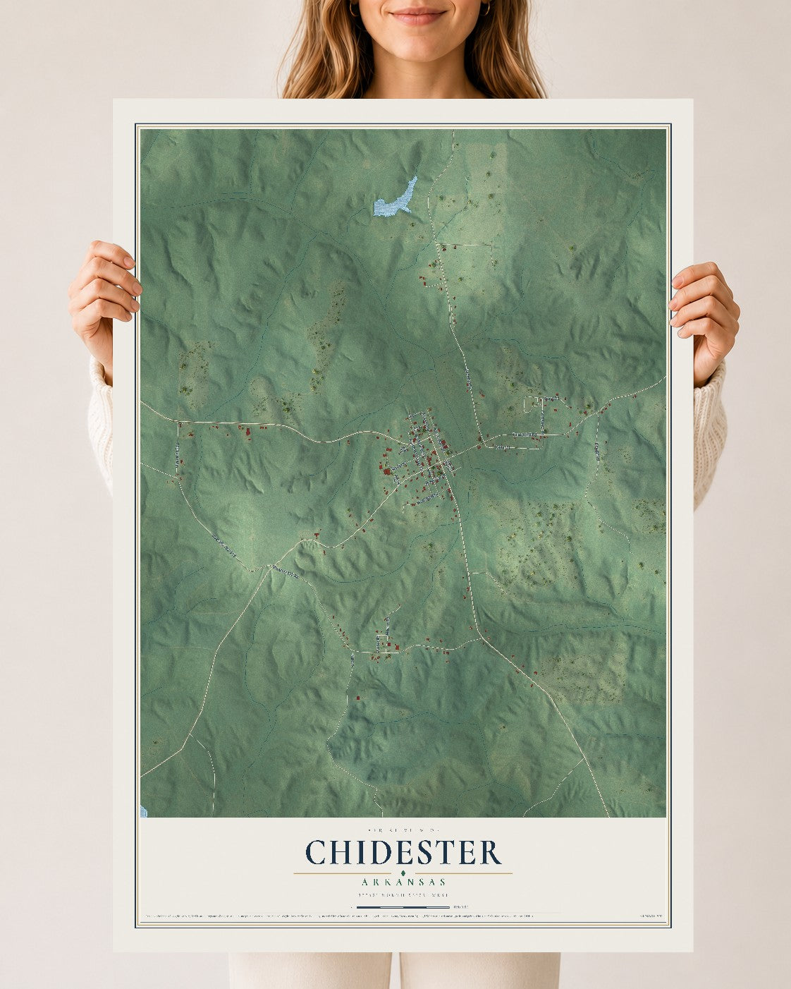 Map of Chidester, Arkansas, 24 x 36 inch unframed archival matte print