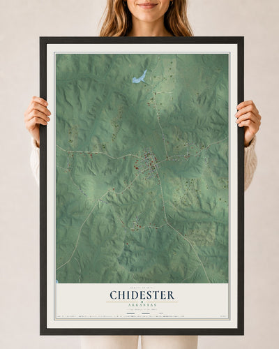 Map of Chidester, Arkansas, 24 x 36 inch print in a black wood frame