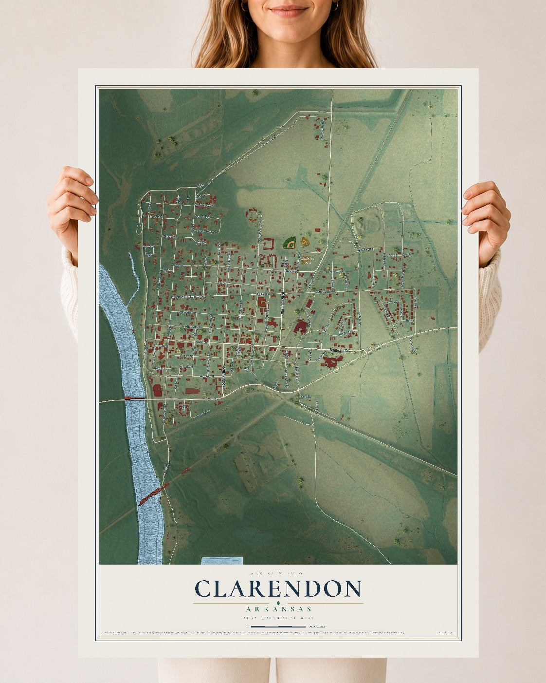 Map of Clarendon, Arkansas, 24 x 36 inch unframed archival matte print