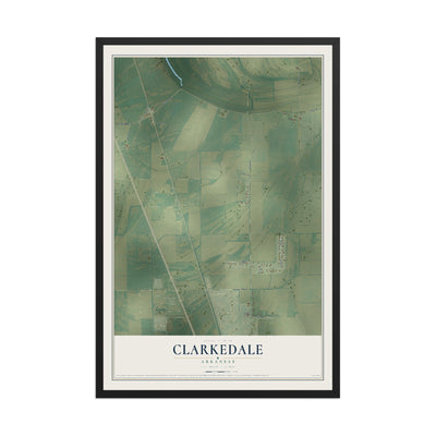Map of Clarkedale, Arkansas, 12 x 18 inch print in a black wood frame