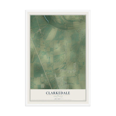 Map of Clarkedale, Arkansas, 12 x 18 inch print in a white wood frame
