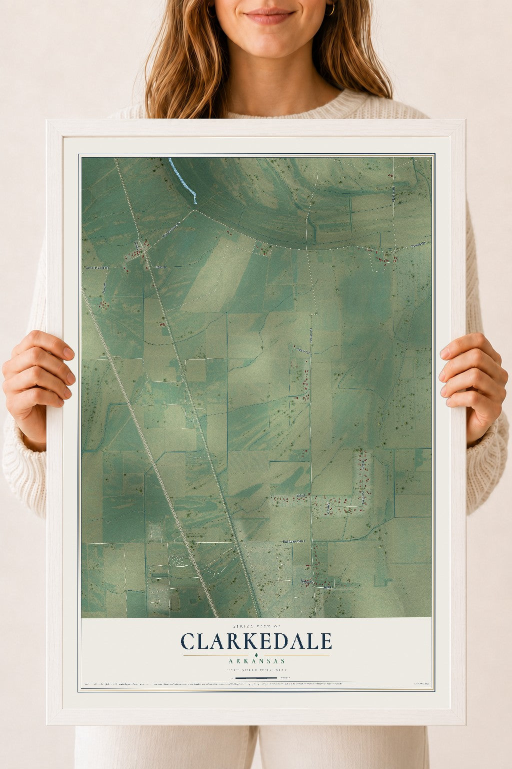 Map of Clarkedale, Arkansas, 18 x 24 inch print in a white wood frame