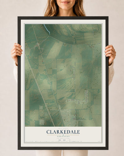 Map of Clarkedale, Arkansas, 24 x 36 inch print in a black wood frame