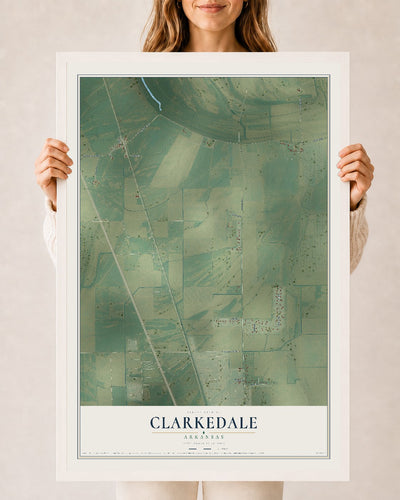 Map of Clarkedale, Arkansas, 24 x 36 inch print in a white wood frame