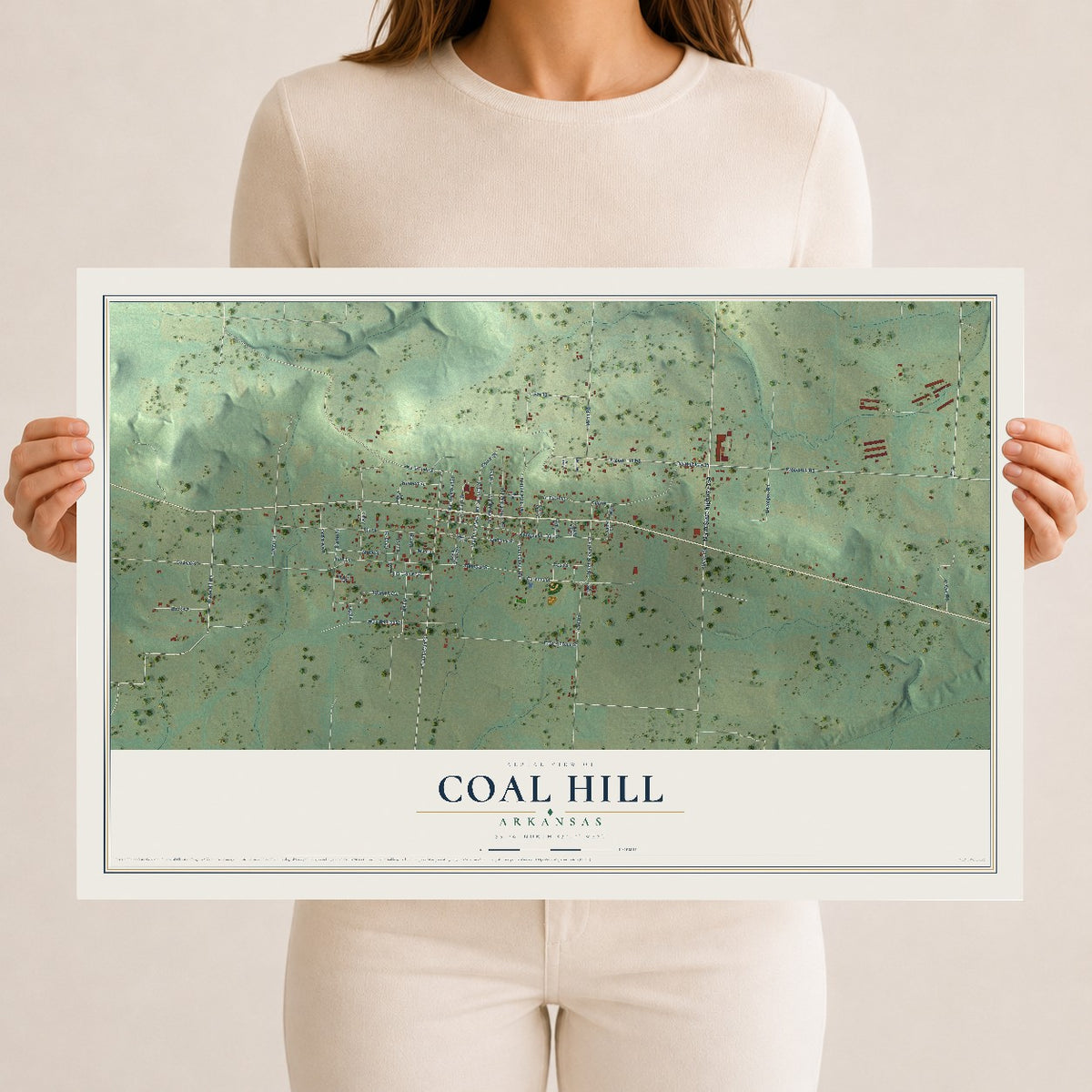Map of Coal Hill, Arkansas, 12 x 18 inch unframed archival matte print