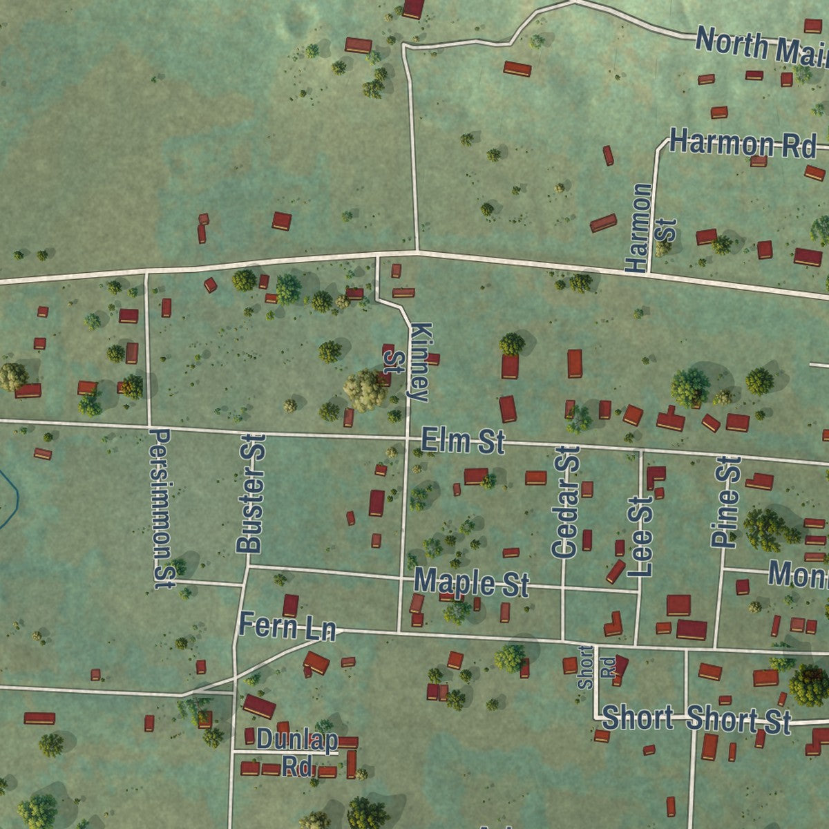 Second close-up of the map of Coal Hill, Arkansas print showing more streets and buildings