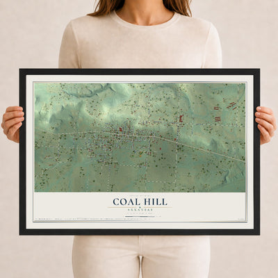 Map of Coal Hill, Arkansas, 12 x 18 inch print in a black wood frame