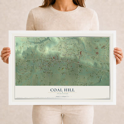 Map of Coal Hill, Arkansas, 12 x 18 inch print in a white wood frame
