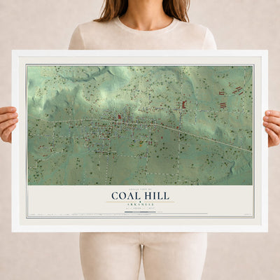 Map of Coal Hill, Arkansas, 18 x 24 inch print in a white wood frame
