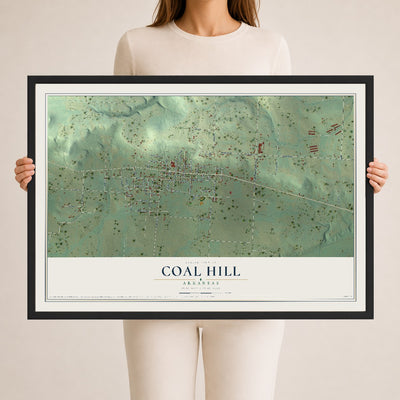 Map of Coal Hill, Arkansas, 24 x 36 inch print in a black wood frame