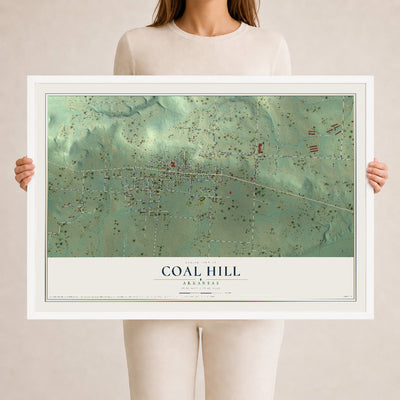 Map of Coal Hill, Arkansas, 24 x 36 inch print in a white wood frame