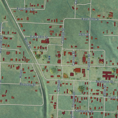 Close-up of the map of College Station, Arkansas print showing street and building detail