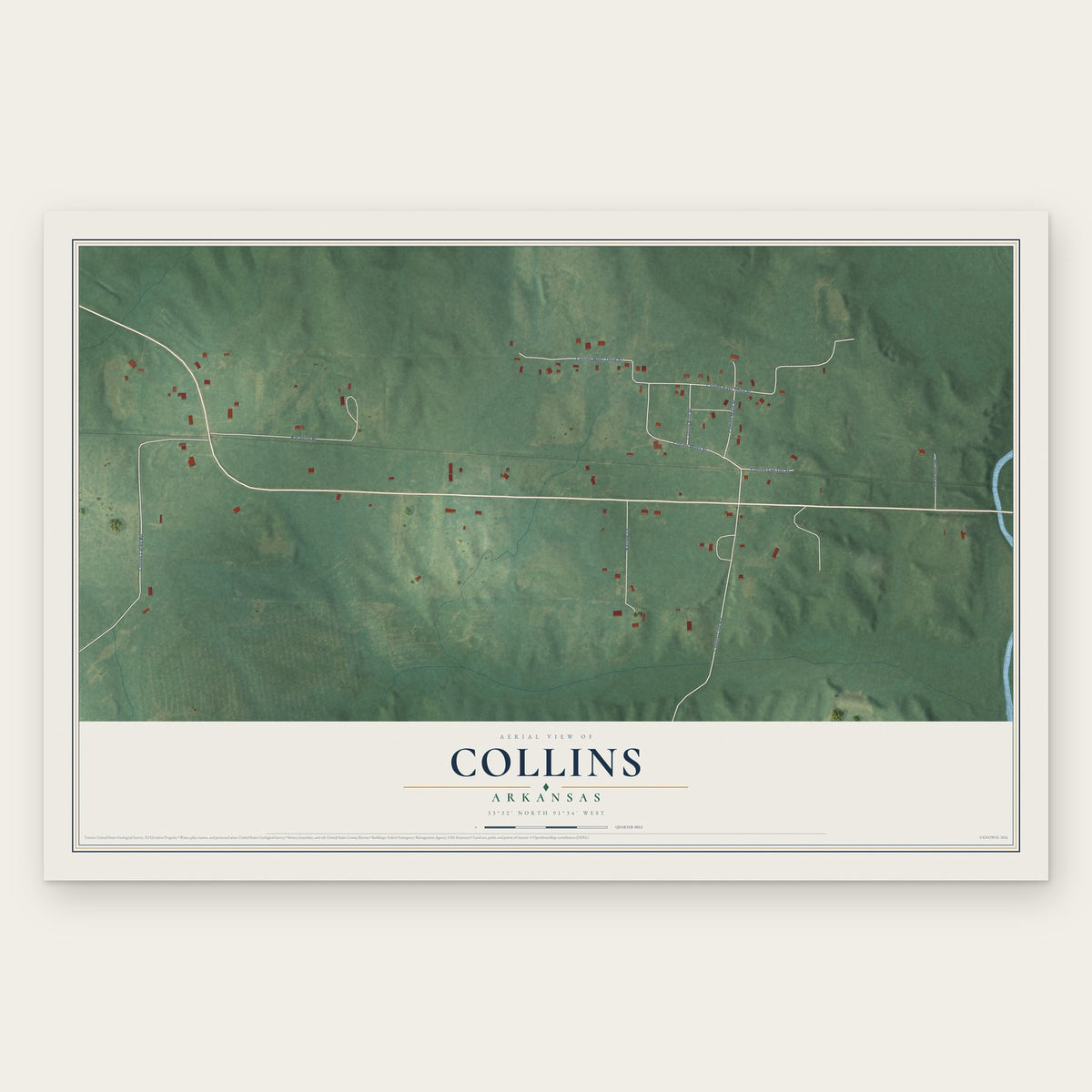 Collins, Arkansas map print, the full design