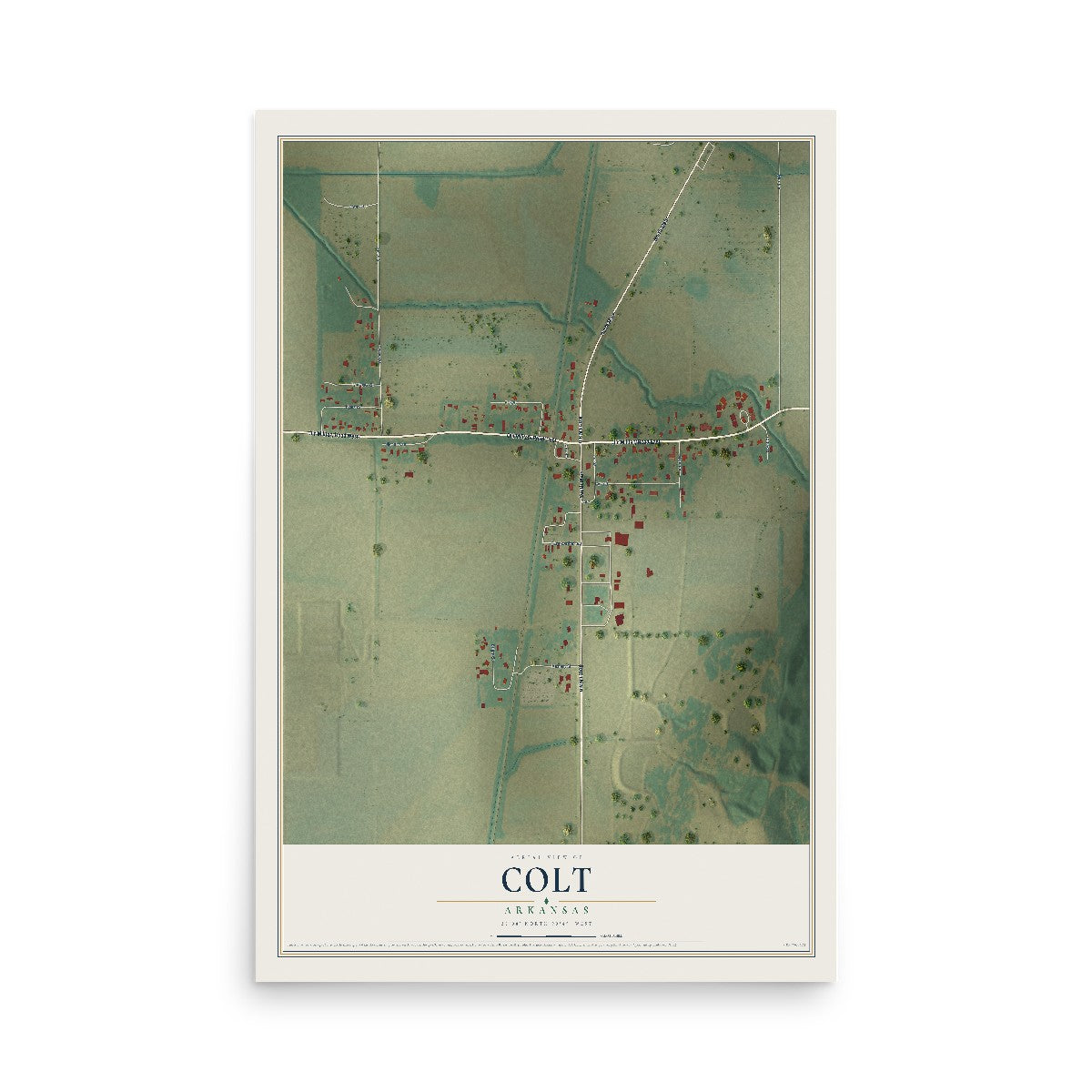Map of Colt, Arkansas, 12 x 18 inch unframed archival matte print