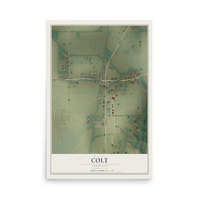 Map of Colt, Arkansas, 12 x 18 inch unframed archival matte print