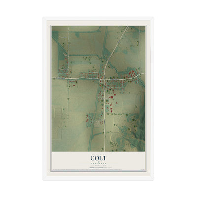 Map of Colt, Arkansas, 12 x 18 inch print in a white wood frame