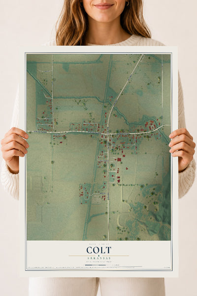 Map of Colt, Arkansas, 18 x 24 inch unframed archival matte print