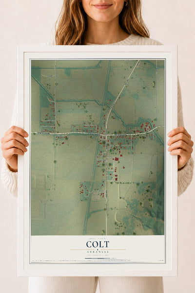 Map of Colt, Arkansas, 18 x 24 inch print in a white wood frame