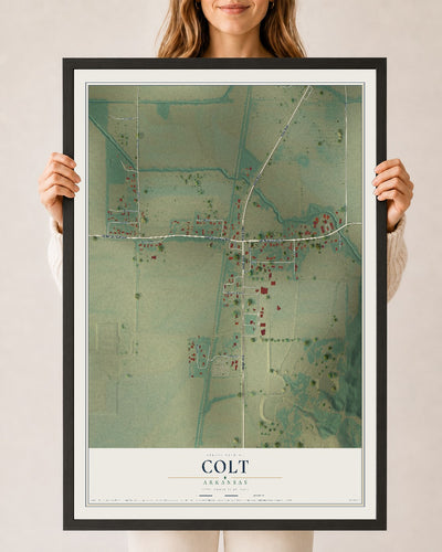 Map of Colt, Arkansas, 24 x 36 inch print in a black wood frame