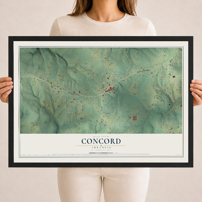 Map of Concord, Arkansas, 18 x 24 inch print in a black wood frame