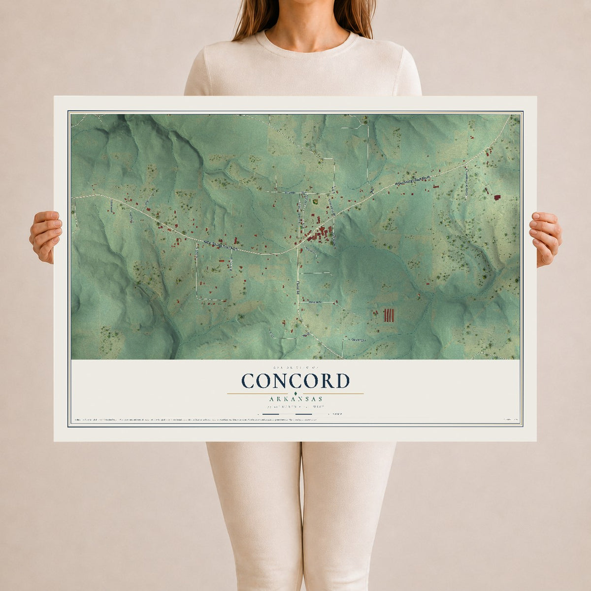 Map of Concord, Arkansas, 24 x 36 inch unframed archival matte print