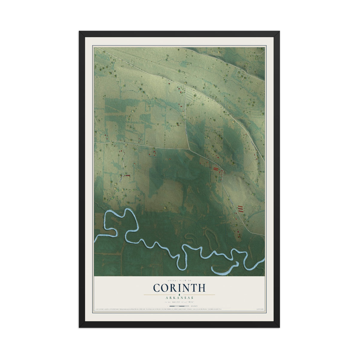 Map of Corinth, Arkansas, 12 x 18 inch print in a black wood frame