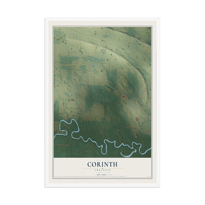 Map of Corinth, Arkansas, 12 x 18 inch print in a white wood frame