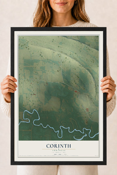 Map of Corinth, Arkansas, 18 x 24 inch print in a black wood frame