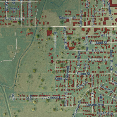 Close-up of the map of Corning, Arkansas print showing street and building detail