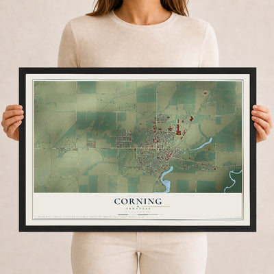 Map of Corning, Arkansas, 12 x 18 inch print in a black wood frame