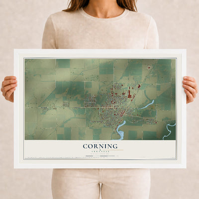 Map of Corning, Arkansas, 12 x 18 inch print in a white wood frame