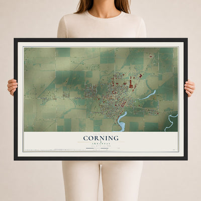 Map of Corning, Arkansas, 24 x 36 inch print in a black wood frame
